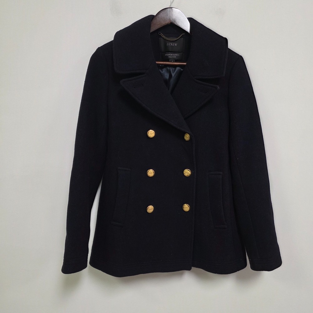 J Crew Womens Nello Gori Stadium Cloth Coat Size 6 Blue Gold Double Breasted